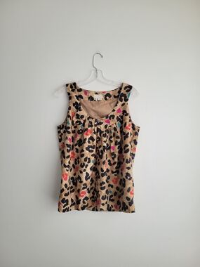 KATE SPADE Tan Sleeveless Leopard Print Silk Top